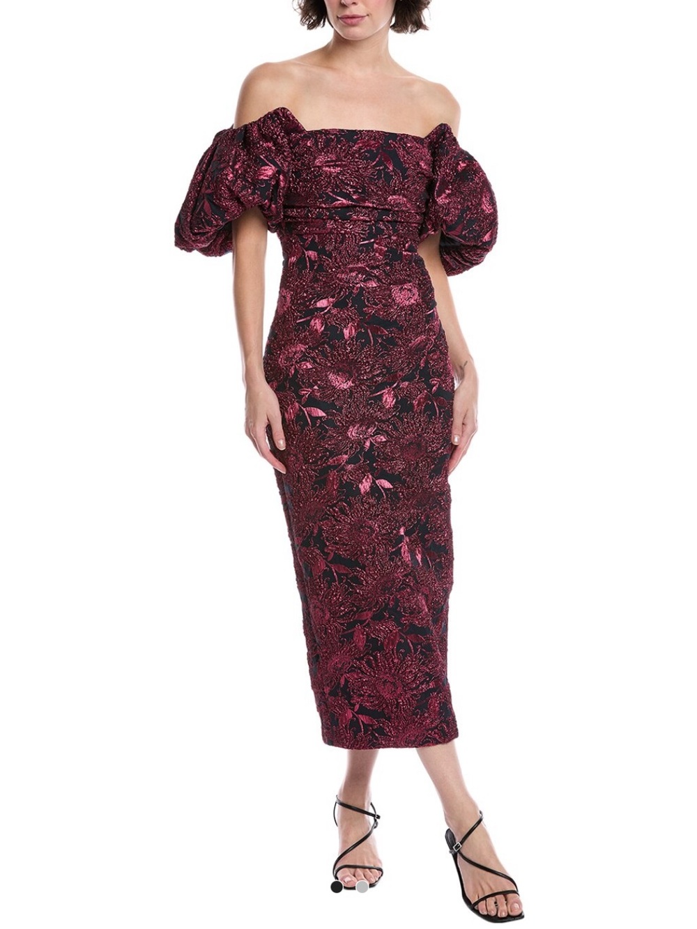Lela Rose Floral Midi Dress Jacquard